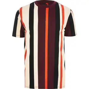Custom bulk white black brown and red striped fashion t shirt