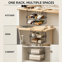 Panier de rangement suspendu sous table DaS, empilable, en fil métallique, sans perçage, organisateur de bureau et de cuisine