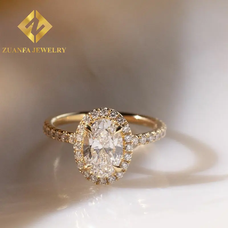 Luxury Custom solid Gold moissanite halo setting wedding band diamonds sparkling design engagement ring