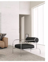 Chaise individuelle de style Ming-Qing, design minimaliste italien, en PU, luxe léger, pour salon et balcon, avec pieds en acier inoxydable, tendance vintage