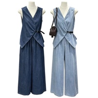 Ensemble deux pièces en jean haut de gamme pour femme, tenue décontractée minimaliste, mode, qualité supérieure, fabrication artisanale, logo personnalisé, livraison directe d'usine
