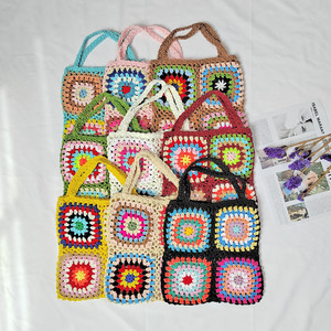 Bolso tote de mano de ganchillo con cuadrados y malla perforada, estilo estético shabby chic, tejido, estilo <span class=keywords><strong>Ibiza</strong></span>, para playa y pesca - Product Image 3