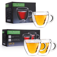 CnGlass Tasse en verre borosilicate à double paroi en forme de cœur, 250 ml (8,5 oz), pour café glacé, thé au lait, certifiée FDA LFGB