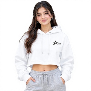 Hoodie court blanc personnalisé pour femme, sweat-shirt oversize, fabricant de vêtements streetwear à marque privée - Product Image 1