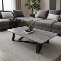 Table basse rectangulaire moderne et contemporaine, finition marbre gris ciment, structure en fer, meubles de salon