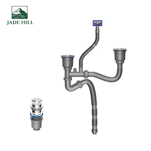 Évier de cuisine en acier inoxydable chromé gris argenté Jade Hill avec double drain, installation facile, filtre standard moderne - Product Image 1