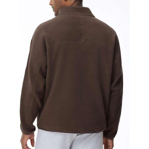 FOXA <b>Men's</b> Half Zip Fleece <b>Pullover</b> Sweatshirt Stand Collar Winter Warm Brown Oversized With Pocket - Product Image 2