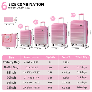 Ensemble de valises rigides extensibles ABS+PC rose dégradé, avec serrure TSA et doubles roues pivotantes, 6 pièces - Vente chaude - Product Image 5