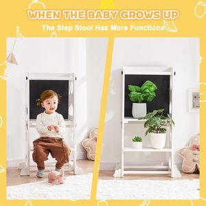 Torre di apprendimento Aiuti in cucina mutevole tavolo e sedia Montessori con lavagna in piedi passo sgabello torre bianca per il bambino - Product Image 4