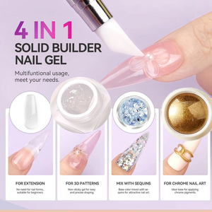 6 pièces poudre miroir + 5ml semi-solide miroir magique Chrome poudre modèle Gel Kit Nail Art Gel adhésif gem-s colle tremper Gel UV - Product Image 5