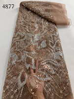 Tissu en dentelle africaine à sequins et perles 4877, tissu en dentelle française en tulle, dentelle nigériane de luxe de haute qualité pour robe de mariée