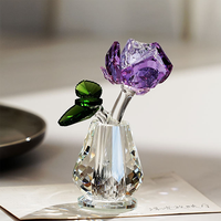 Bouquet de roses en cristal transparent fait à la main, figurine romantique, cadeaux floraux pour femme, maman, anniversaire, mariage