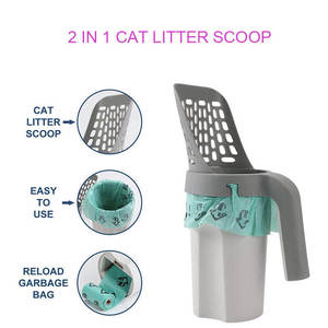 OEM 2 In 1 Tragbares Haustier Kätzchen Großer Griff und Mülls ack Katzen Reinigung Schaufel Katzenstreu schaufel Mit Beutel - Product Image 2