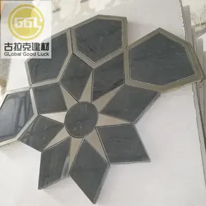 Black Marble Mix Star Mirror Waterjet Pattern Tile Mosaic for Kitchen Backsplash Tile