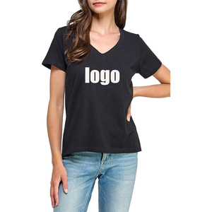 Camiseta de manga corta con cuello en V de algodón orgánico 100% peinado para mujer, camisetas para niñas y mujeres - Product Image 1
