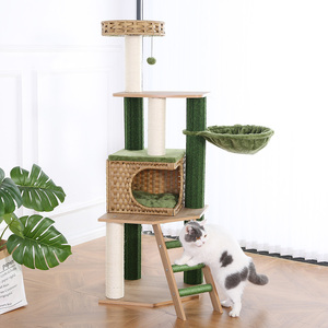 Sang trọng lớn mèo cây nhà máy mới màu xanh lá cây nhà máy thiết kế mây mèo căn hộ phần còn lại nền tảng võng thang cầu thang mèo cây - Product Image 4