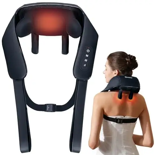 दर्द से राहत पीठ आराम पोर्टेबल ट्रैवल नेक सपोर्ट स्मार्ट शियात्सू इलेक्ट्रिक बैक नेक शोल्डर मसाजर हीट के साथ
