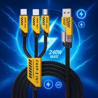 Câble de charge rapide 3 en 2 240W pour chargeur Micro USB Type C, câble de charge multi USB 1,2 m, port USB multiple, cordon de charge multi USB