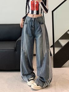 Jeans Retro <span class=keywords><strong>de</strong></span> Pierna Ancha con Rayas Laterales para <span class=keywords><strong>Mujer</strong></span>, Pantalones Vaqueros Holgados <span class=keywords><strong>de</strong></span> Cintura Alta, Pantalones Casuales <span class=keywords><strong>de</strong></span> Estilo Urbano - Product Image 2