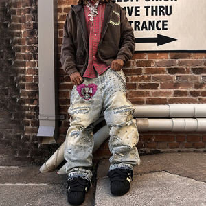 Jeans DiZNEW en denim personnalisés de haute qualité, jeans de créateur à <span class=keywords><strong>d</strong></span>échirure et coupe ample pour hommes - Product Image 1