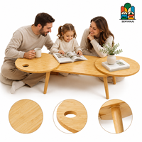 Mesa de Centro Moderna para Sala de Estar, Ovalada, de Madera Natural, Expandible, Giratoria, con Dos Superficies Laterales Redondas Giratorias