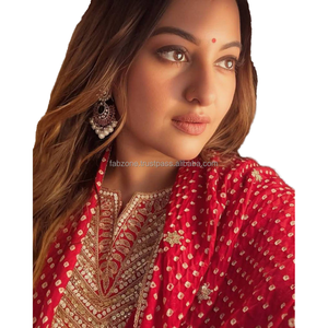 Conjunto Sharara de mujer de color rojo Sonakshi Sinha para bodas inspirado en la actriz - Product Image 1