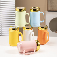 Taza de Café de Cerámica con Espejo Electrochapado al por Mayor, Tapa de 15oz, Acabado Dorado Brillante, Logotipo Personalizado, Regalo de Recuerdo para Restaurantes y Hoteles