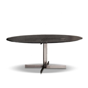 Luxury Big Size <strong>White</strong> Marble Oval <strong>Dining</strong> <strong>Table</strong> <strong>Set</strong> with Stainless Steel Legs - Product Image 4