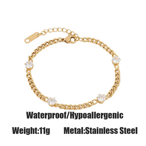 Bracciale di Lusso in <span class=keywords><strong>Acciaio</strong></span> Inossidabile Placcato Oro 18K con Diamanti e Zirconi, Bracciale a Catena con Zirconi PVD, Gioielli Quotidiani per Donne - Product Image 5