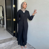 Vêtements islamiques deux pièces élégants Robe abaya Dubaï décontractée ouverte arabe perlée Robe abaya ouverte d'été à fleurs