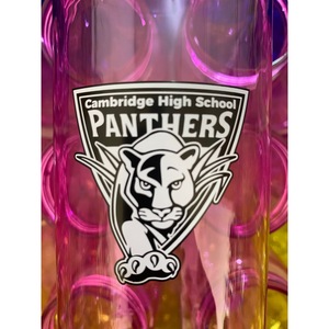 Vaso de Plástico con Logotipo de los Cambridge High School Panthers, Impresión por Transferencia de Calor, Diseño Personalizado - Product Image 1