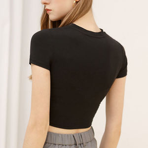 Camiseta blanca personalizada para mujer, camiseta negra Lisa estampada, Top corto suelto de algodón en blanco, camisetas de manga corta para mujer - Product Image 6