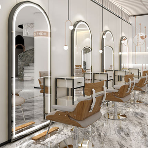 Barber Shop Hair Salon Wall-Mounted Single-Sided <b>Mirror</b> with <b>Light</b> Modern Design Metal Salon Furniture Factory Wholesale - Product Image 5