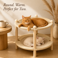 Lit pour chat rond à double couche, hamac en tricot, tapis en jute, canapé pour animaux de compagnie en bois de hêtre massif pour chats d'intérieur