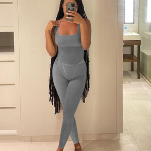 Bộ đồ nữ, bộ quần áo nữ, bộ áo hai dây liền quần, bộ đồ hai mảnh, bộ jumpsuit, bộ 2 món, chất liệu co giãn - Product Image 3