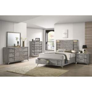 DB Modern Antiqued Grey Mesita de noche de 2 cajones Muebles de dormitorio minimalistas con chapas a juego para uso en apartamentos o hogares - Product Image 4