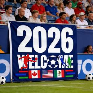 ธง<span class=keywords><strong>ฟุตบอล</strong></span>สหรัฐอเมริกา แคนาดา เม็กซิโก 2026 สำหรับชมการแข่งขัน ของขวัญสำหรับแฟน<span class=keywords><strong>ฟุตบอล</strong></span> ตกแต่งห้องนั่งเล่นและคลับ - Product Image 1