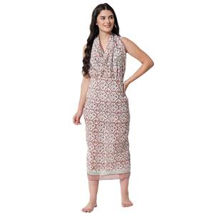 Pareo de algodón vintage verde y color óxido quemado con estampado a mano para mujer, ligero, ideal para bikini, playa y resort de verano. - Product Image 1