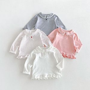 <span class=keywords><strong>Maglietta</strong></span> per <span class=keywords><strong>Bambina</strong></span> in Cotone Tinta Unita con Colletto Peter Pan a Pois, <span class=keywords><strong>Manica</strong></span> <span class=keywords><strong>Lunga</strong></span>, Strato Base per Primavera e Autunno - Product Image 1