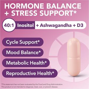Capsules de Myo-Inositol et D-Chiro-Inositol, rapport 40:1, équilibre <span class=keywords><strong>hormonal</strong></span> et soutien ovarien avec Ashwagandha et Vitamine D - Product Image 3