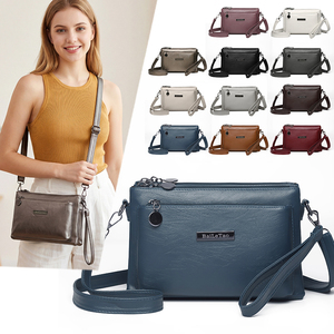 Sac bandoulière vintage en <span class=keywords><strong>cuir</strong></span> PU pour femme, petit sac à fermeture éclair multiple avec dragonne, sac messager pour trajets quotidiens - Product Image 1