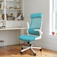 Chaise de bureau confortable bleue de nouveau style avec support lombaire réglable, chaise d'ordinateur ergonomique en maille à dossier haut
