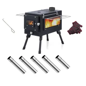 Multifunctional Camping Tent Stove Portable Steel Camping Outdoor Wood Burning Stove BBQ Smoker Oven Portable Grills