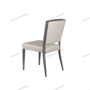 Modern bej deri yemek sandalyesi kahverengi alüminyum boru taklit ahşap yüksek yoğunluklu köpük yastık döşemeli otel oturma odası - Product Image 3