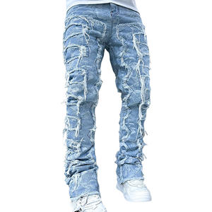 Calças Masculinas Personalizadas OEM Roxas com Estampa Larga, <span class=keywords><strong>Jeans</strong></span> Urbanos Casuais de Verão com Técnicas de Lavagem e Estilo Empilhado - Product Image 3
