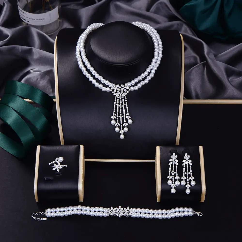 High Quality Pearl Half Zirconia Jewelry Heavy Wedding Jewelry Sets Wedding Jewellery Luxury 925 Sterling Silver Wholesale
