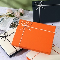 Boîte cadeau rigide bicolore orange crème Shaher avec nœud en cordon, texture lin, emballage rectangulaire personnalisable pour anniversaire et mariage