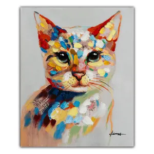 Modern Children Room Decoration Lovely Pet Cat Picture Art Hand-painted Abstract Oil Painting Animal Canvas Wall Art Pieces
