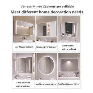 Kabinet furnitur set kamar mandi melengkung rumah cermin Led layar sentuh terpasang di dinding gaya Jerman Modern dengan wastafel - Product Image 6