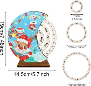 パフDIYダイヤモンドペインティング クリスマスサンタ永久カレンダー 木製デスクデコレーションクラフトキット スタンド付き 子供と大人向け - Product Image 4